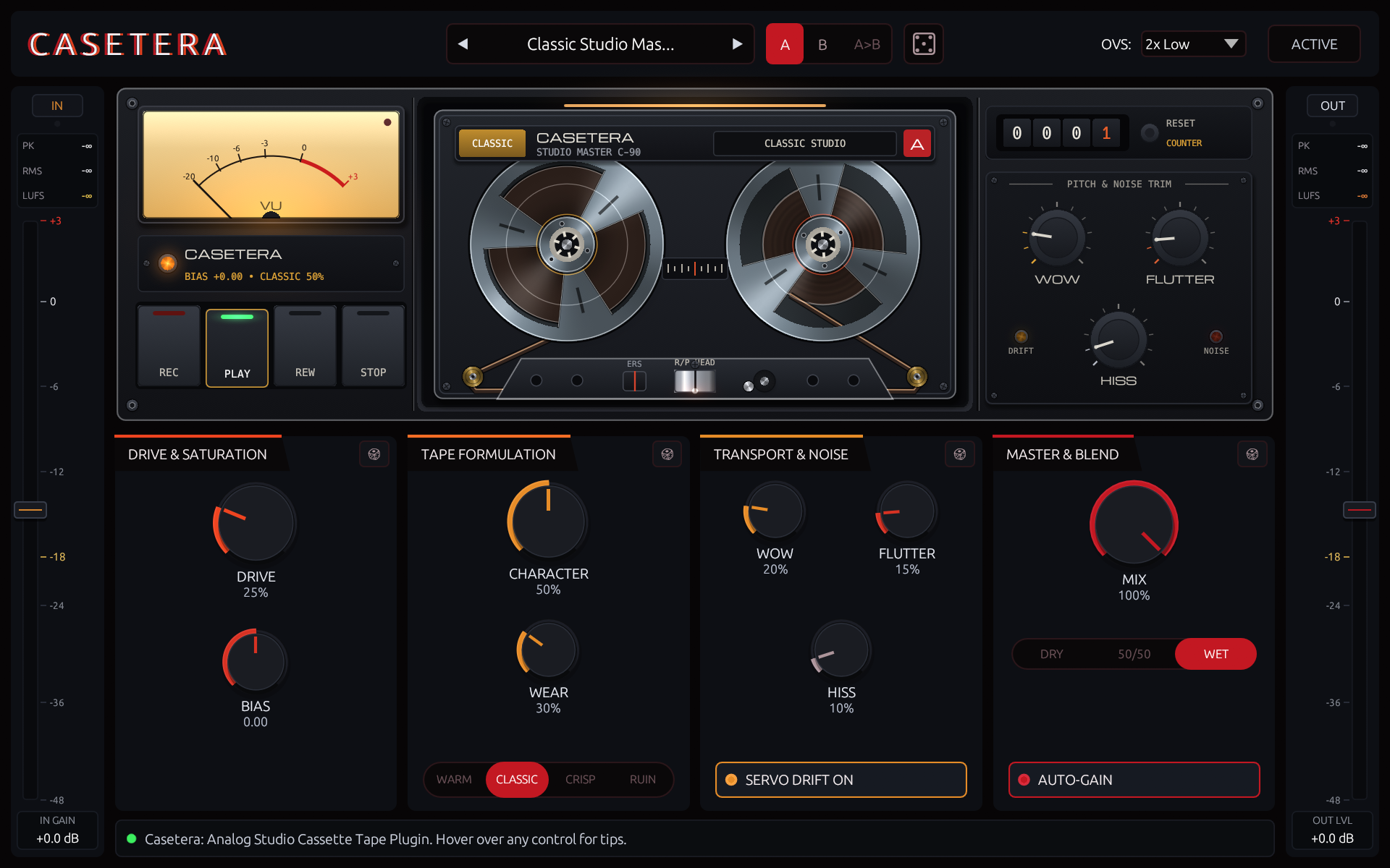 Casetera Vintage Cassette Tape Plugin Interface